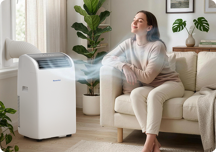 Newentor portable air conditioner purifying the air with a five-stage filter