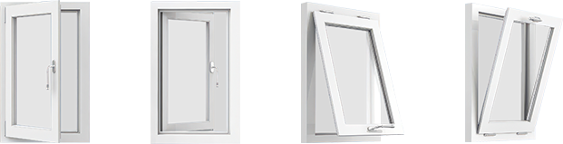 Casement, tilt-and-turn, awning and pivot window types