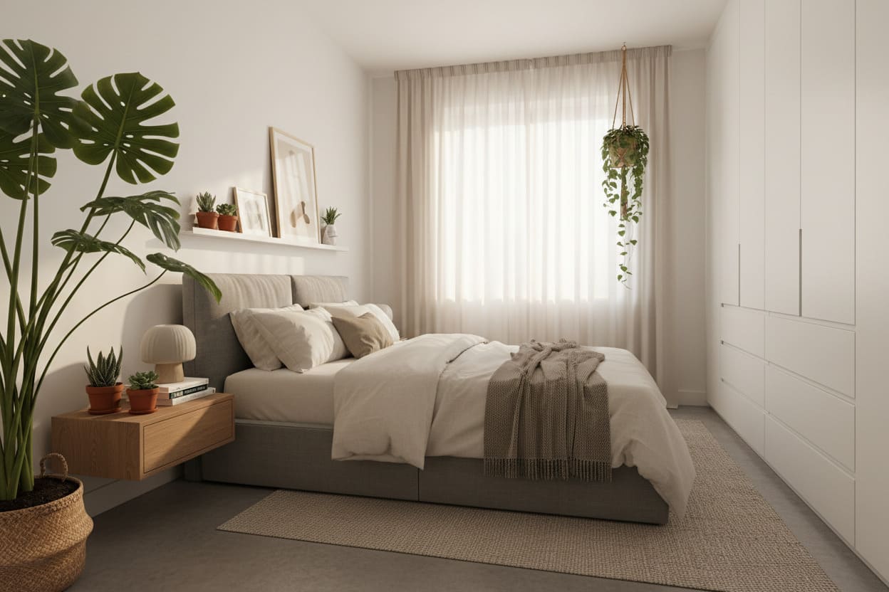 add some greenery in small master bedroom 