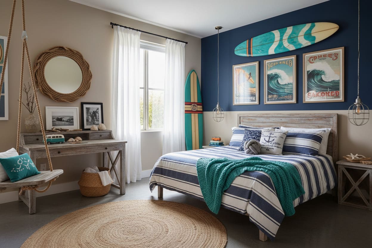 coastal/surf retreat boys bedroom idea