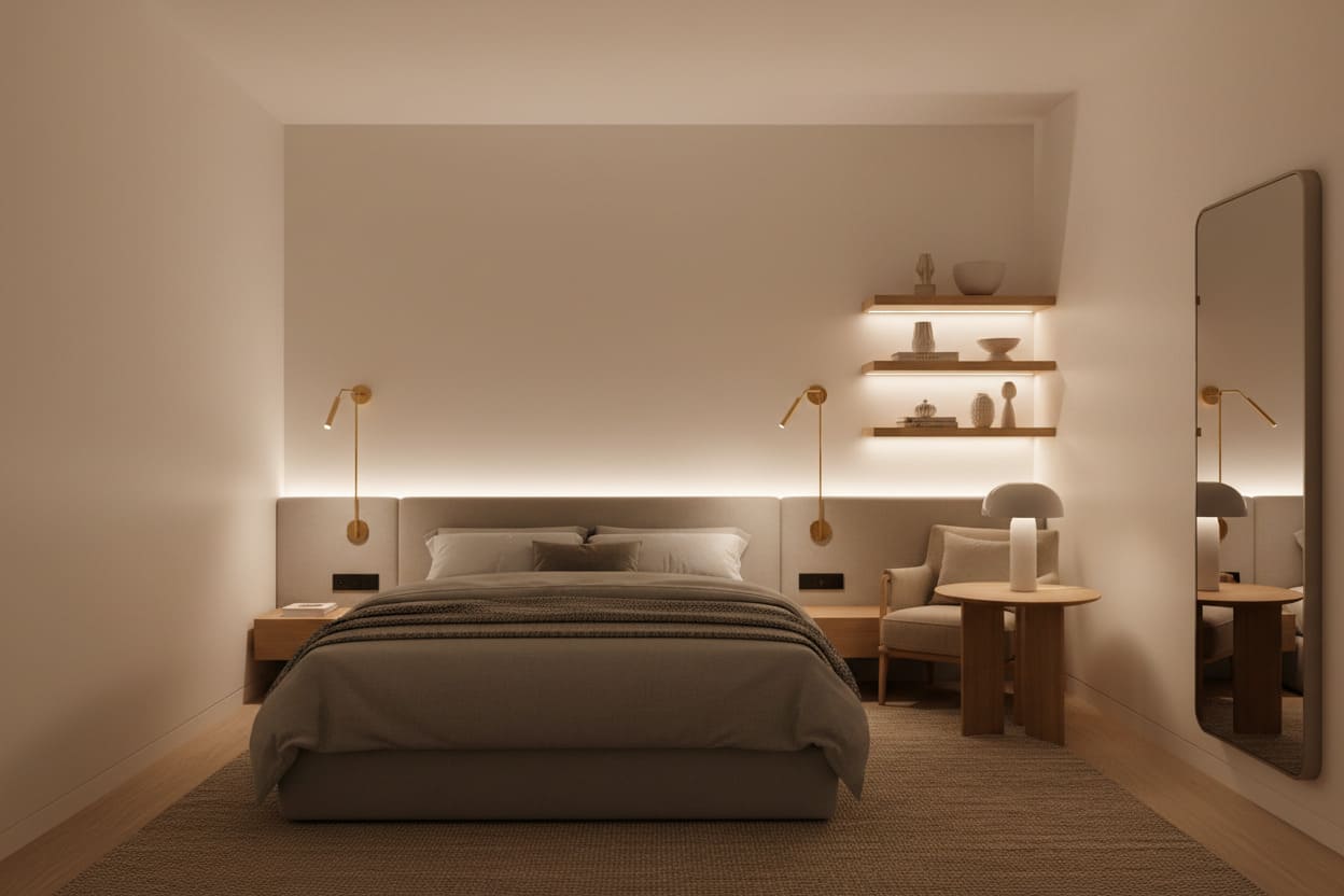 define zones with lighting for small master bedroom