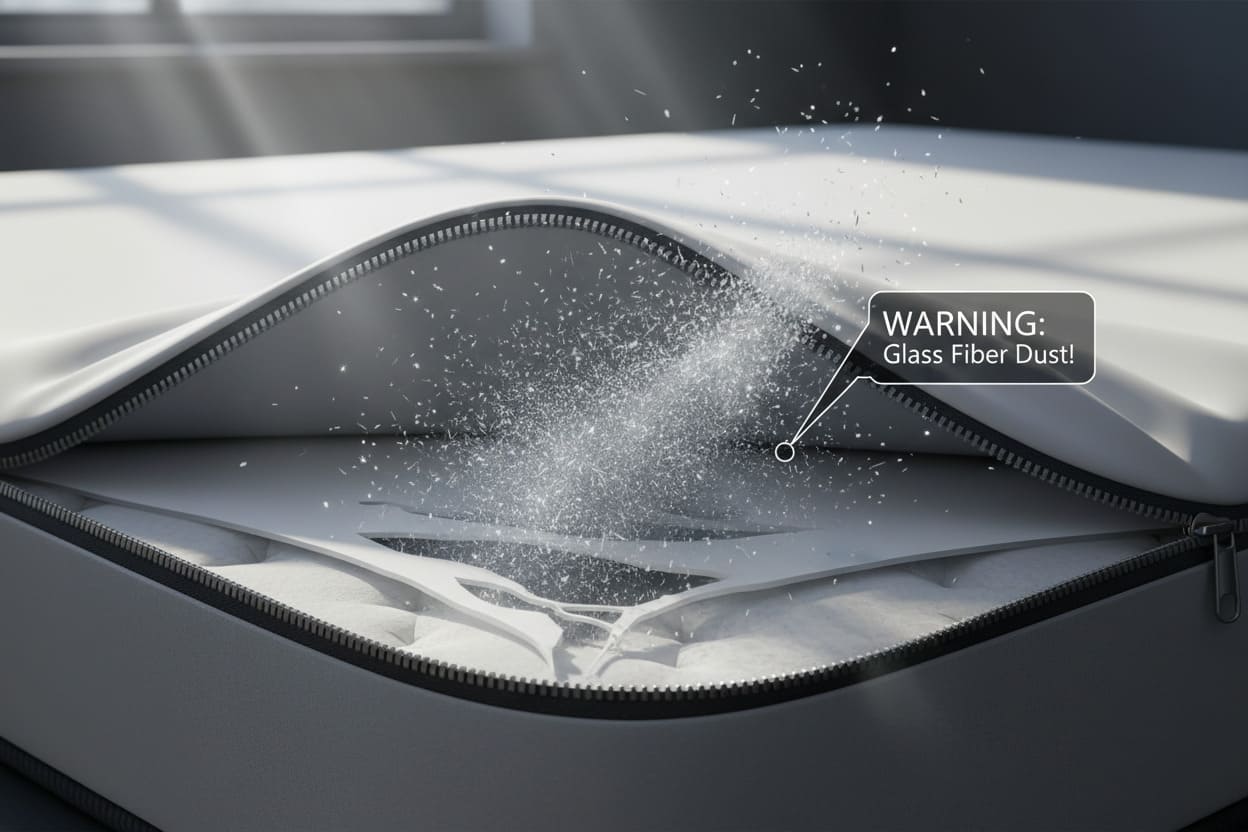 how does the fiberglass escape from mattress